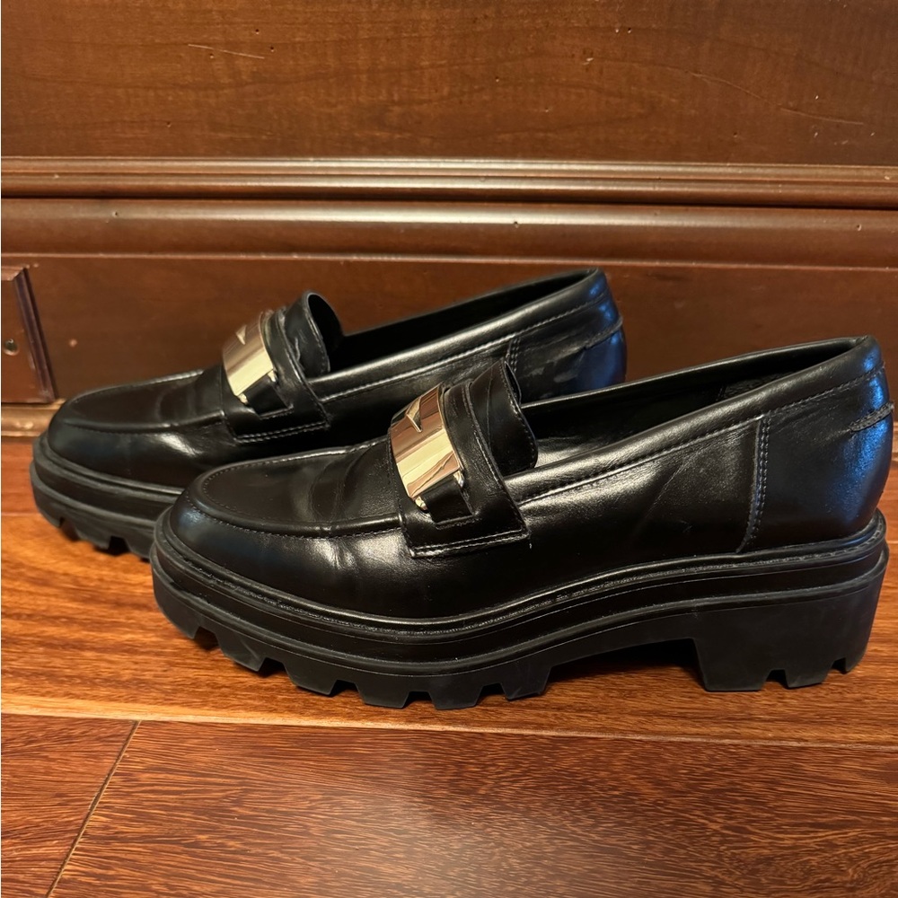 Zara Lug Sole Black Penny Loafers - Picture 2 of 6